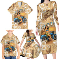 Aloha Hawaii Biker Family Matching Long Sleeve Bodycon Dress and Hawaiian Shirt Ride To Paradise LT05 - Polynesian Pride