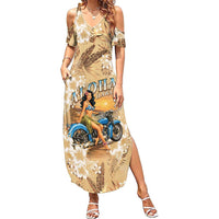 Aloha Hawaii Biker Family Matching Summer Maxi Dress and Hawaiian Shirt Ride To Paradise LT05 Mom's Dress Beige - Polynesian Pride