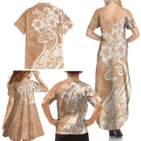 Polynesian Women's Day Family Matching Summer Maxi Dress and Hawaiian Shirt Brown Hibiscus Flowers With Polynesian Pattern LT05 - Polynesian Pride