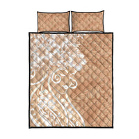 Polynesian Women's Day Quilt Bed Set Brown Hibiscus Flowers With Polynesian Pattern