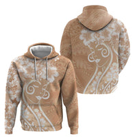 Polynesian Women's Day Zip Hoodie Brown Hibiscus Flowers With Polynesian Pattern