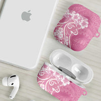 Polynesian Women's Day AirPods Case Pink Hibiscus Flowers With Polynesian Pattern