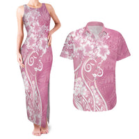 Polynesian Women's Day Couples Matching Tank Maxi Dress and Hawaiian Shirt Pink Hibiscus Flowers With Polynesian Pattern LT05 Pink - Polynesian Pride
