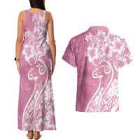 Polynesian Women's Day Couples Matching Tank Maxi Dress and Hawaiian Shirt Pink Hibiscus Flowers With Polynesian Pattern LT05 - Polynesian Pride