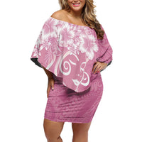 Polynesian Women's Day Family Matching Off Shoulder Short Dress and Hawaiian Shirt Pink Hibiscus Flowers With Polynesian Pattern LT05 Mom's Dress Pink - Polynesian Pride