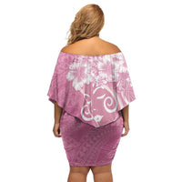 Polynesian Women's Day Family Matching Off Shoulder Short Dress and Hawaiian Shirt Pink Hibiscus Flowers With Polynesian Pattern LT05 - Polynesian Pride