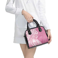 Polynesian Women's Day Shoulder Handbag Pink Hibiscus Flowers With Polynesian Pattern