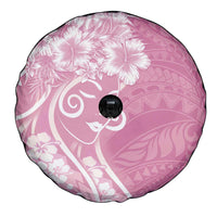Polynesian Women's Day Spare Tire Cover Pink Hibiscus Flowers With Polynesian Pattern