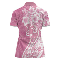 Polynesian Women's Day Women Polo Shirt Pink Hibiscus Flowers With Polynesian Pattern