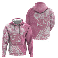 Polynesian Women's Day Zip Hoodie Pink Hibiscus Flowers With Polynesian Pattern