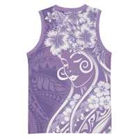 Polynesian Women's Day Basketball Jersey Purple Hibiscus Flowers With Polynesian Pattern
