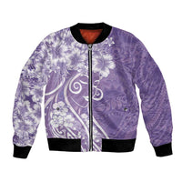 Polynesian Women's Day Bomber Jacket Purple Hibiscus Flowers With Polynesian Pattern