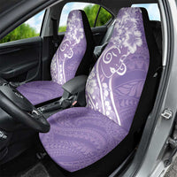 Polynesian Women's Day Car Seat Cover Purple Hibiscus Flowers With Polynesian Pattern