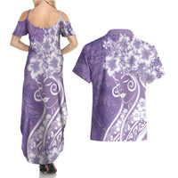 Polynesian Women's Day Couples Matching Summer Maxi Dress and Hawaiian Shirt Purple Hibiscus Flowers With Polynesian Pattern LT05 - Polynesian Pride