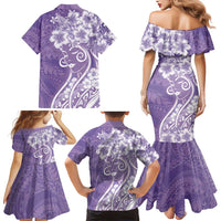 Polynesian Women's Day Family Matching Mermaid Dress and Hawaiian Shirt Purple Hibiscus Flowers With Polynesian Pattern LT05 - Polynesian Pride