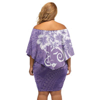 Polynesian Women's Day Family Matching Off Shoulder Short Dress and Hawaiian Shirt Purple Hibiscus Flowers With Polynesian Pattern LT05 - Polynesian Pride