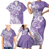 Polynesian Women's Day Family Matching Short Sleeve Bodycon Dress and Hawaiian Shirt Purple Hibiscus Flowers With Polynesian Pattern LT05 - Polynesian Pride
