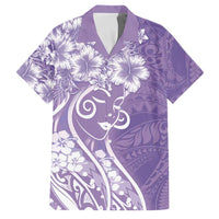 Polynesian Women's Day Family Matching Short Sleeve Bodycon Dress and Hawaiian Shirt Purple Hibiscus Flowers With Polynesian Pattern LT05 Dad's Shirt - Short Sleeve Purple - Polynesian Pride