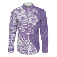 Polynesian Women's Day Family Matching Short Sleeve Bodycon Dress and Hawaiian Shirt Purple Hibiscus Flowers With Polynesian Pattern LT05 Dad's Shirt - Long Sleeve Purple - Polynesian Pride