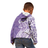 Polynesian Women's Day Kid Hoodie Purple Hibiscus Flowers With Polynesian Pattern