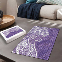 Polynesian Women's Day Puzzle Purple Hibiscus Flowers With Polynesian Pattern