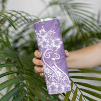 Polynesian Women's Day Skinny Tumbler Purple Hibiscus Flowers With Polynesian Pattern