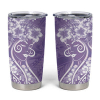 Polynesian Women's Day Tumbler Cup Purple Hibiscus Flowers With Polynesian Pattern