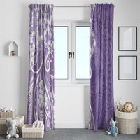 Polynesian Women's Day Window Curtain Purple Hibiscus Flowers With Polynesian Pattern
