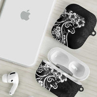Polynesian Women's Day AirPods Case Black Hibiscus Flowers With Polynesian Pattern