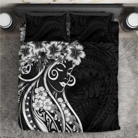 Polynesian Women's Day Bedding Set Black Hibiscus Flowers With Polynesian Pattern