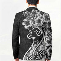 Polynesian Women's Day Blazer Black Hibiscus Flowers With Polynesian Pattern