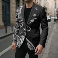 Polynesian Women's Day Blazer Black Hibiscus Flowers With Polynesian Pattern