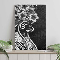 Polynesian Women's Day Canvas Wall Art Black Hibiscus Flowers With Polynesian Pattern