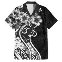 Polynesian Women's Day Family Matching Long Sleeve Bodycon Dress and Hawaiian Shirt Black Hibiscus Flowers With Polynesian Pattern LT05 Dad's Shirt - Short Sleeve Black - Polynesian Pride