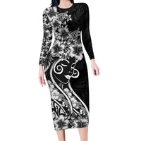 Polynesian Women's Day Family Matching Long Sleeve Bodycon Dress and Hawaiian Shirt Black Hibiscus Flowers With Polynesian Pattern LT05 Mom's Dress Black - Polynesian Pride