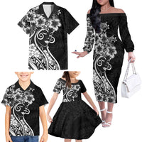 Polynesian Women's Day Family Matching Off The Shoulder Long Sleeve Dress and Hawaiian Shirt Black Hibiscus Flowers With Polynesian Pattern LT05 - Polynesian Pride