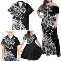 Polynesian Women's Day Family Matching Off Shoulder Maxi Dress and Hawaiian Shirt Black Hibiscus Flowers With Polynesian Pattern LT05 - Polynesian Pride