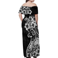 Polynesian Women's Day Family Matching Off Shoulder Maxi Dress and Hawaiian Shirt Black Hibiscus Flowers With Polynesian Pattern LT05 - Polynesian Pride