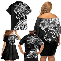 Polynesian Women's Day Family Matching Off Shoulder Short Dress and Hawaiian Shirt Black Hibiscus Flowers With Polynesian Pattern LT05 - Polynesian Pride