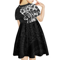 Polynesian Women's Day Kid Short Sleeve Dress Black Hibiscus Flowers With Polynesian Pattern