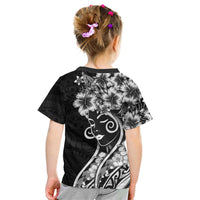 Polynesian Women's Day Kid T Shirt Black Hibiscus Flowers With Polynesian Pattern