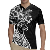 Polynesian Women's Day Rugby Jersey Black Hibiscus Flowers With Polynesian Pattern