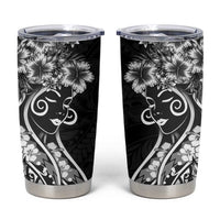 Polynesian Women's Day Tumbler Cup Black Hibiscus Flowers With Polynesian Pattern