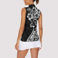 Polynesian Women's Day Women Sleeveless Polo Shirt Black Hibiscus Flowers With Polynesian Pattern