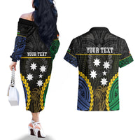 Personalised South Sea Islanders And Gilbert Islands Couples Matching Off The Shoulder Long Sleeve Dress and Hawaiian Shirt Kanakas Polynesian Pattern LT05 - Polynesian Pride