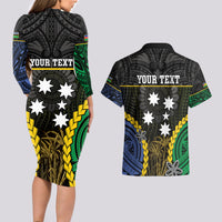 Personalised South Sea Islanders And New Caledonia Couples Matching Long Sleeve Bodycon Dress and Hawaiian Shirt Kanakas Polynesian Pattern LT05 - Polynesian Pride