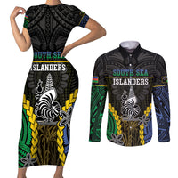 Personalised South Sea Islanders And New Caledonia Couples Matching Short Sleeve Bodycon Dress and Long Sleeve Button Shirt Kanakas Polynesian Pattern LT05 Black - Polynesian Pride