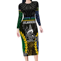 Personalised South Sea Islanders And New Caledonia Family Matching Long Sleeve Bodycon Dress and Hawaiian Shirt Kanakas Polynesian Pattern LT05 Mom's Dress Black - Polynesian Pride