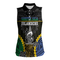 Personalised South Sea Islanders And New Caledonia Women Sleeveless Polo Shirt Kanakas Polynesian Pattern LT05 Female Black - Polynesian Pride