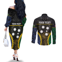 Personalised South Sea Islanders And New Ireland Couples Matching Off The Shoulder Long Sleeve Dress and Long Sleeve Button Shirt Kanakas Polynesian Pattern LT05 - Polynesian Pride